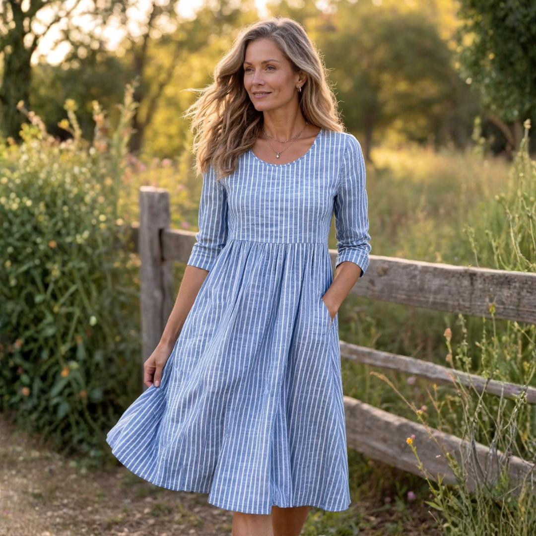 Amanda™ | Elegantní Pruhované Midi Šaty