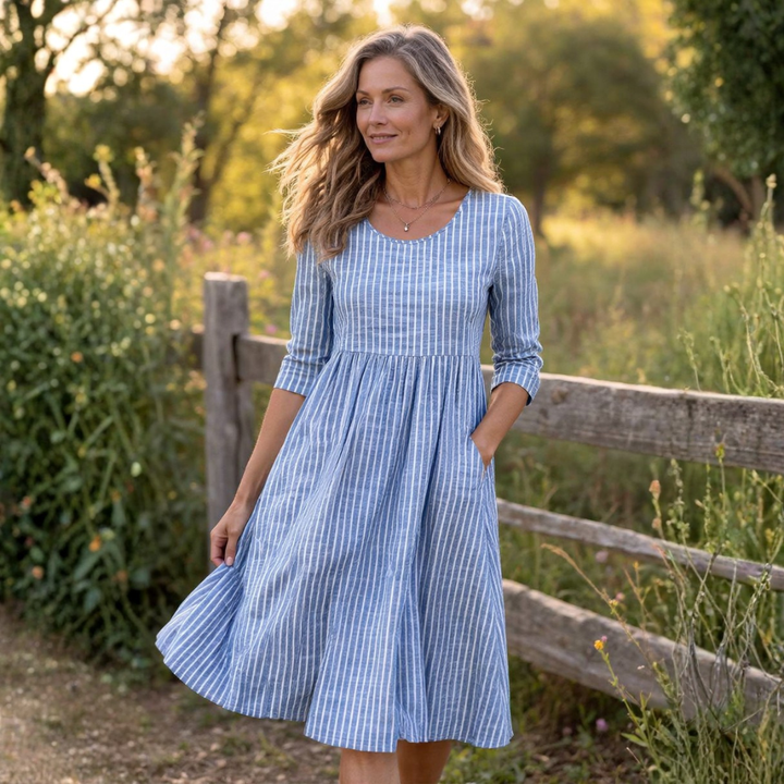 Amanda™ | Elegantní Pruhované Midi Šaty