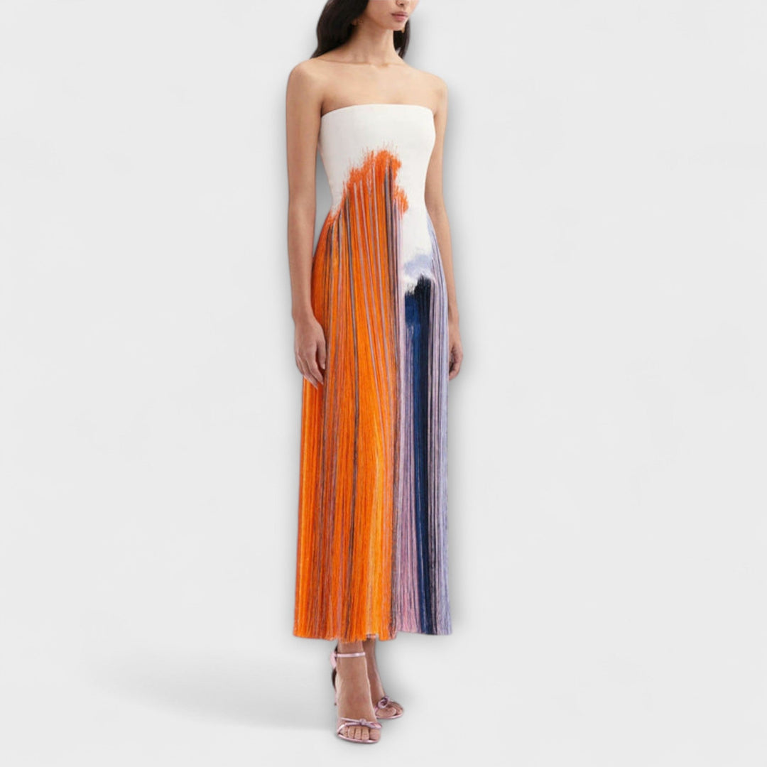 Letní šaty s třásněmi a color blocking efektem