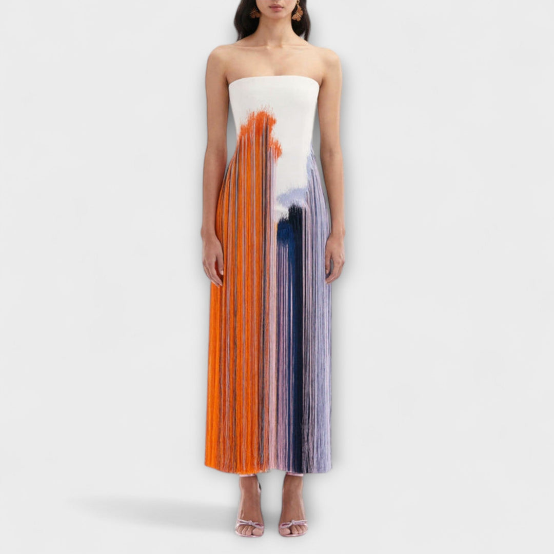 Letní šaty s třásněmi a color blocking efektem