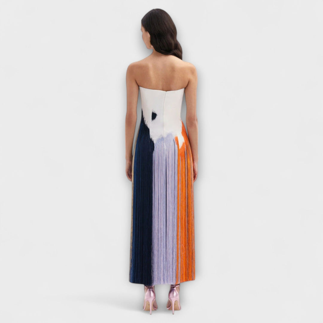 Letní šaty s třásněmi a color blocking efektem
