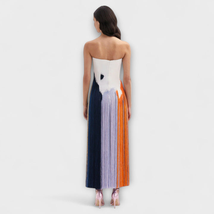 Letní šaty s třásněmi a color blocking efektem