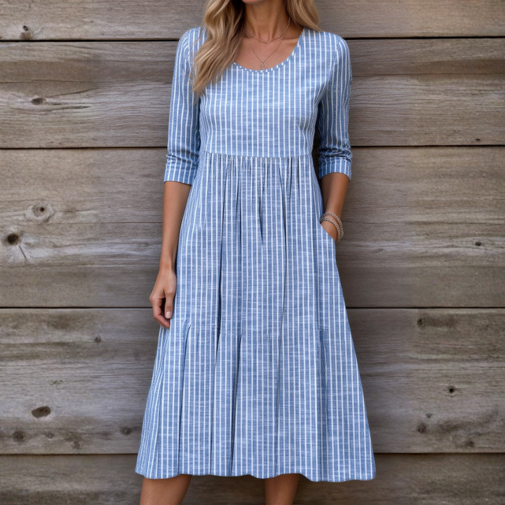 Amanda™ | Elegantní Pruhované Midi Šaty