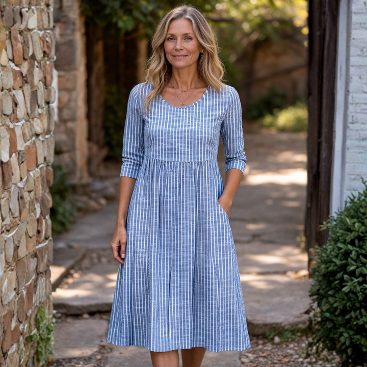 Amanda™ | Elegantní Pruhované Midi Šaty