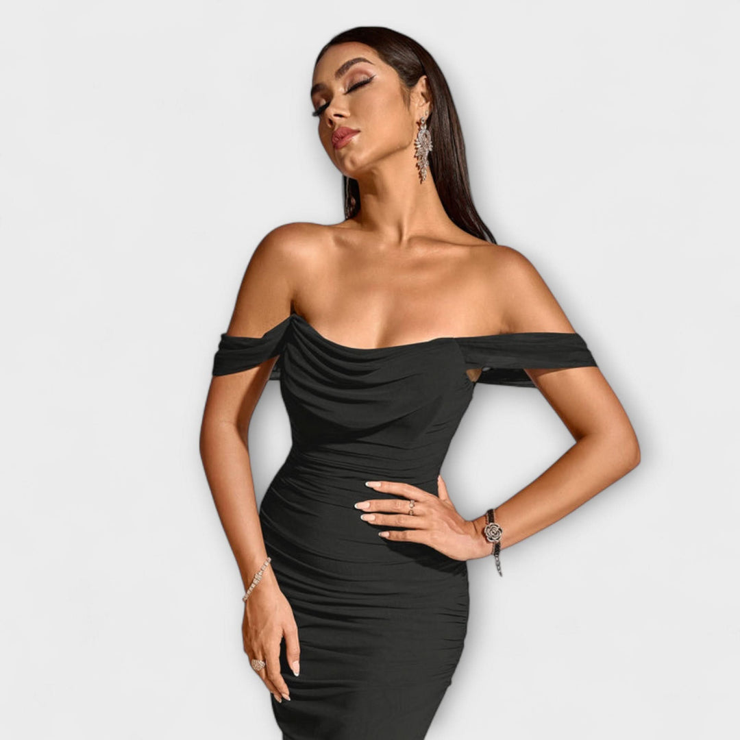 Ione - Bodycon šaty s odhalenými rameny a rafinovaným řasením