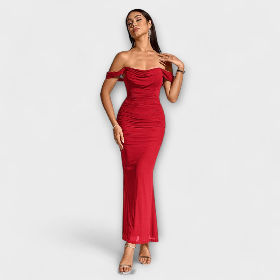 Ione - Bodycon šaty s odhalenými rameny a rafinovaným řasením