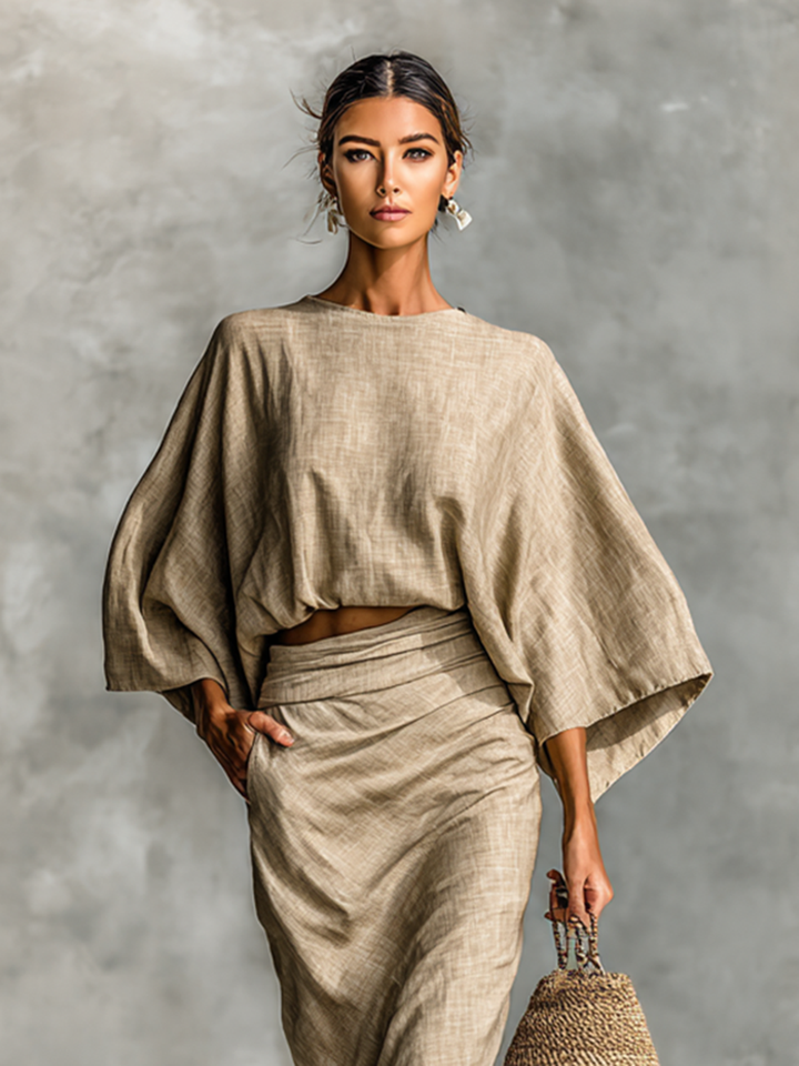 Elegantní lněný set s dlouhou sukní